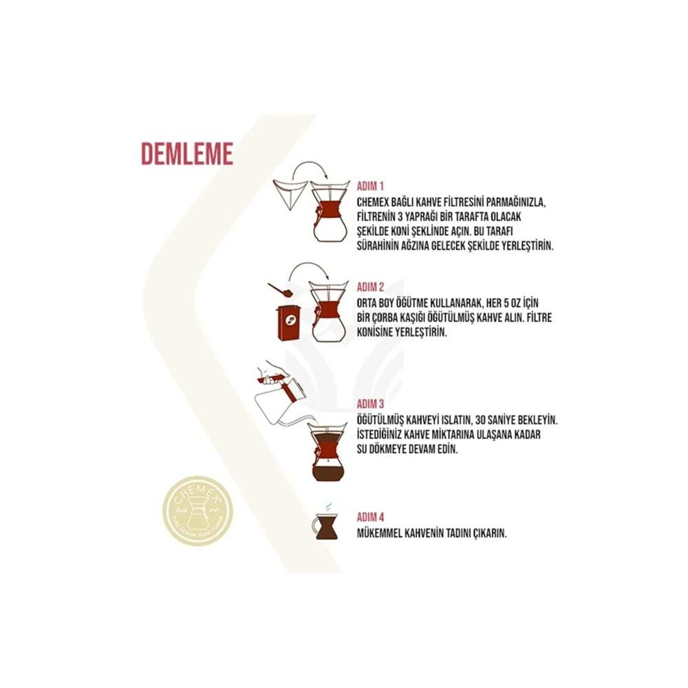 ONE MORE CHEMEX UYUMLU FİLTRE KAHVE KAĞIDI 6-8 CUP 100 ADET