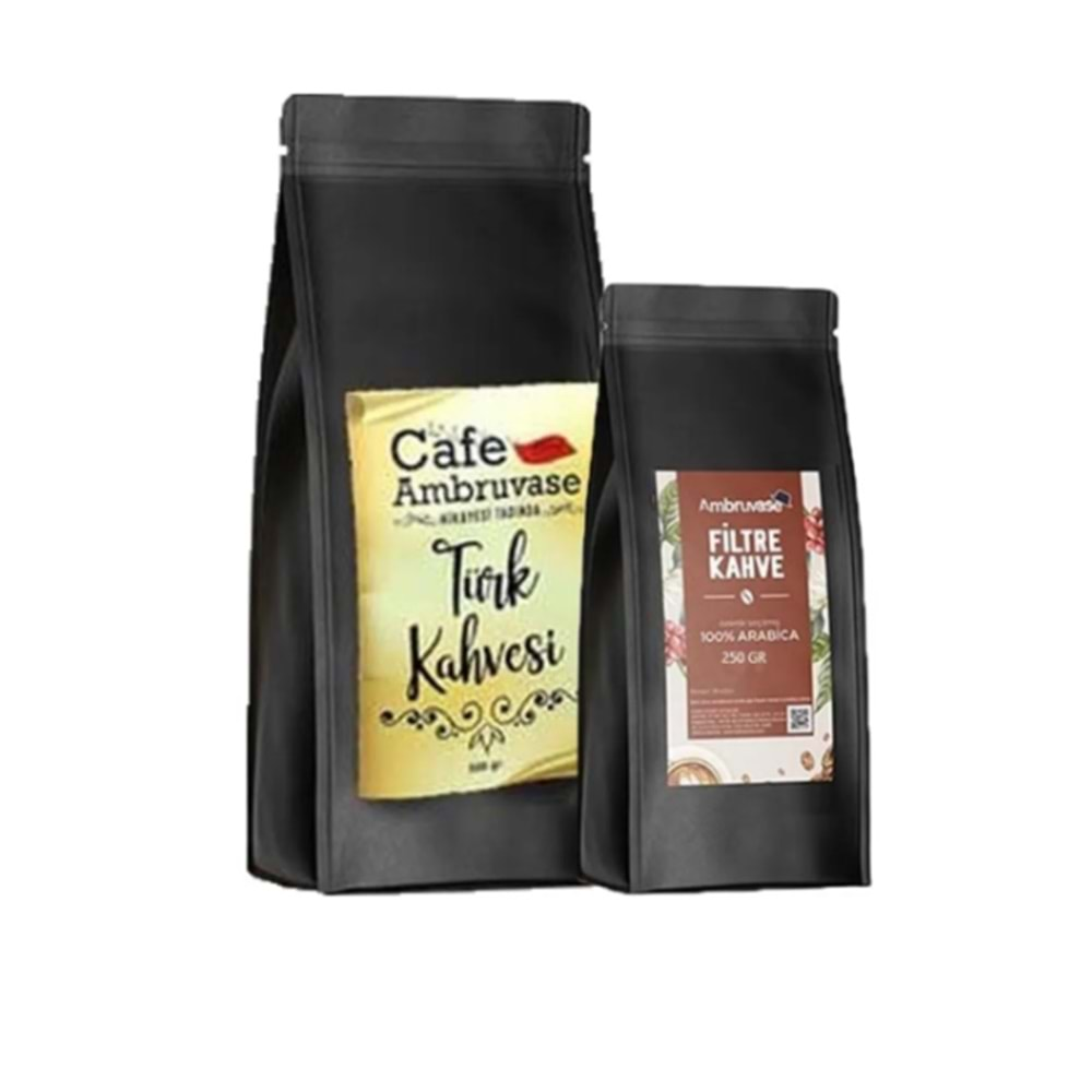 AMBRUVASE FİLTRE KAHVE 250 GR VE TÜRK KAHVESİ 500 GR SETİ