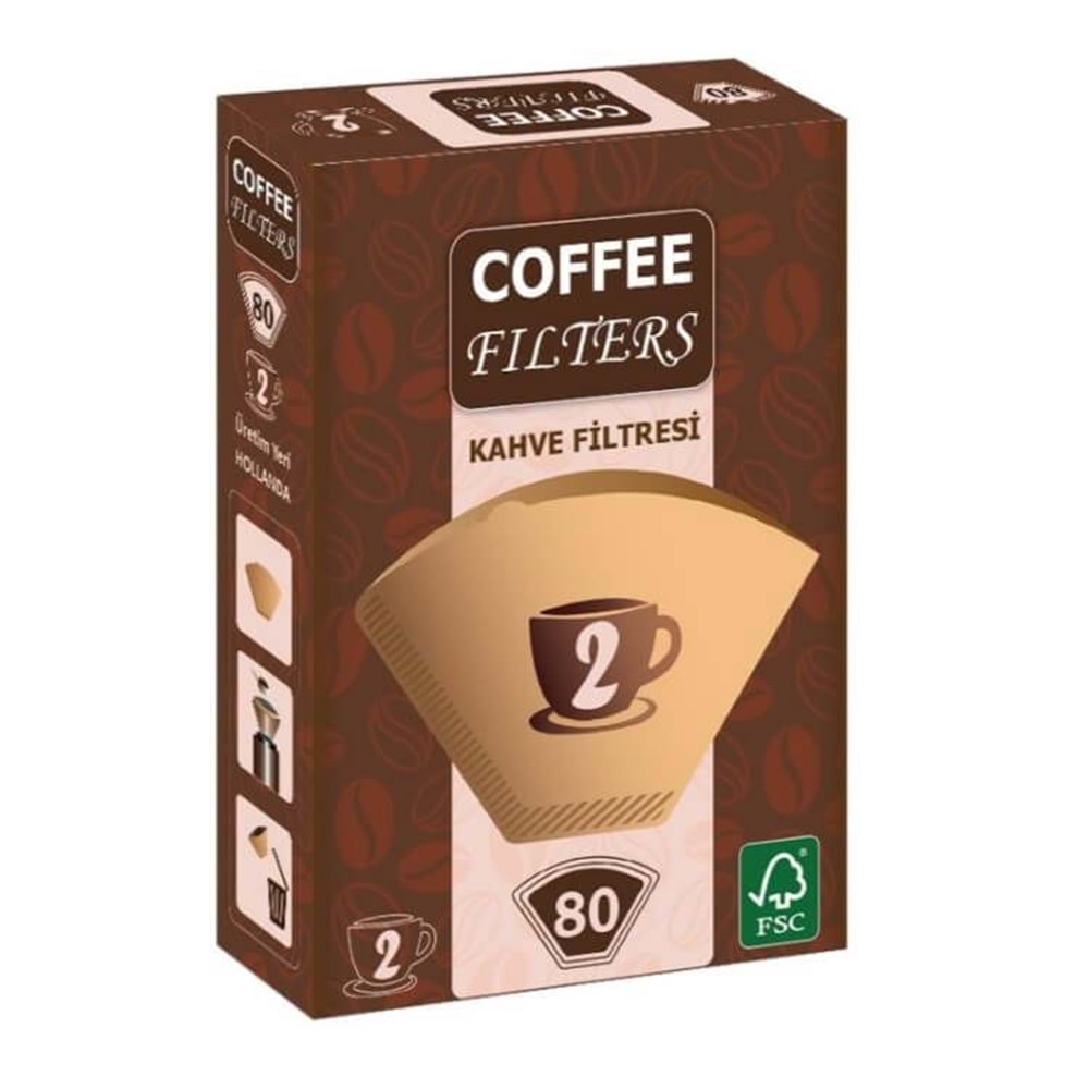 COFFEE FİLTERS 2 NUMARA KAHVERENGİ FİLTRE KAHVE KAĞIDI 80 ADET