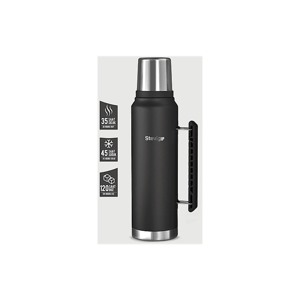 STEVIG 1 CAMPER KLASİK KULPLU SIZDIRMAZ ÇELİK TERMOS 1.2 LT. BLACK ST-257