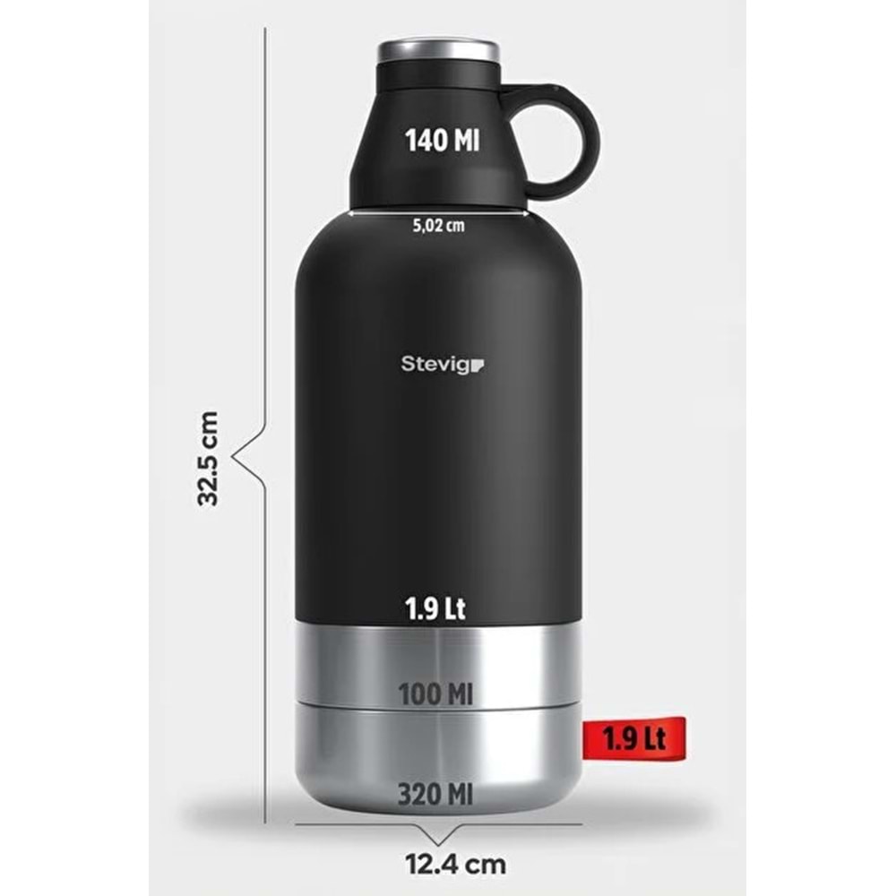 STEVIG 4 MULTI-CUP ÇELİK TERMOS 1.9 LT. BLACK ST-212
