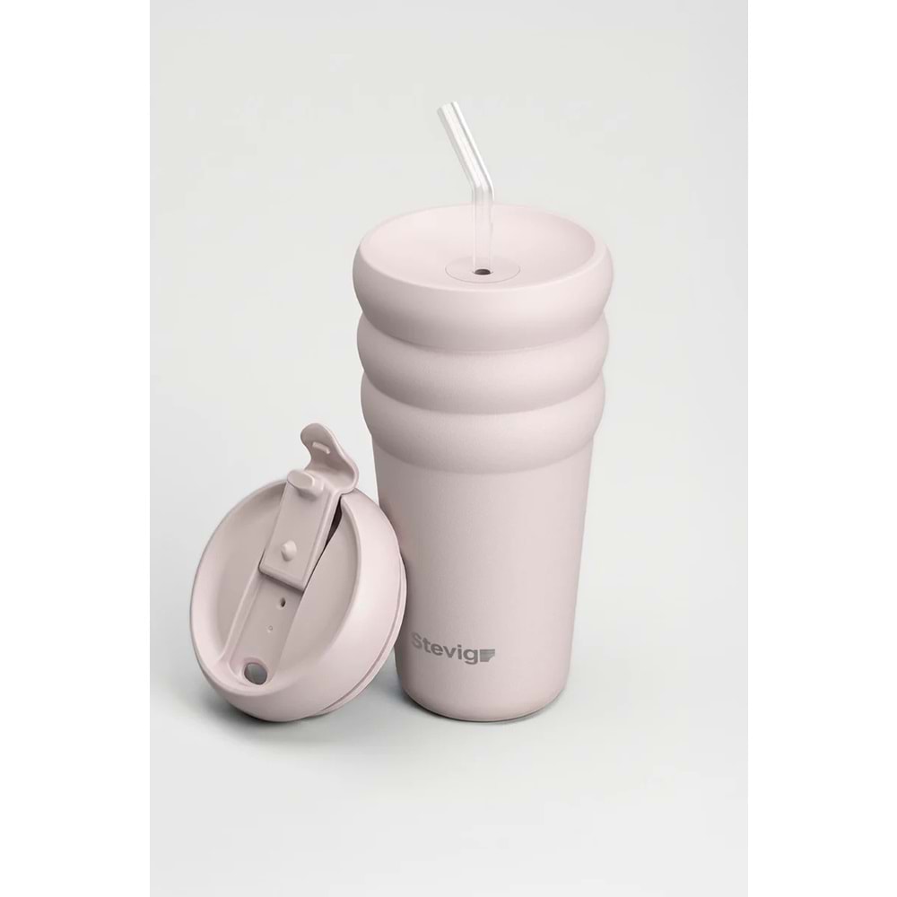 Stevig 3 Bubble Two-Cap Straw Tumbler Çelik Termos 600 Ml Soft Quartz St-248