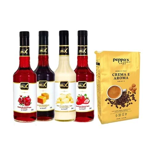 Unicomix Nar-Karamel-Beyaz Çikolata-Çilek + Peppos Crema E Aroma Filtre Kahve 250 Gr