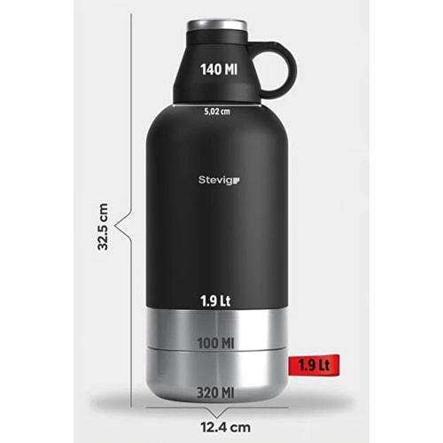 STEVIG 4 MULTI-CUP ÇELİK TERMOS 1.9 LT. BLACK ST-212