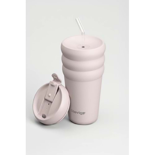 Stevig 3 Bubble Two-Cap Straw Tumbler Çelik Termos 600 Ml Soft Quartz St-248