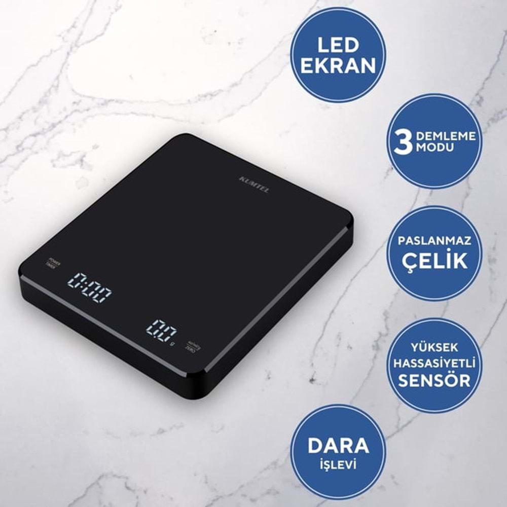 KUMTEL V60 DİJİTAL DRİPPER VE ZAMANLAYICILI KAHVE DEMLEME TARTISI- HV60-02
